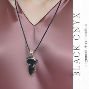 Black Onyx 2 Gemstone Handmade Halo Pendant